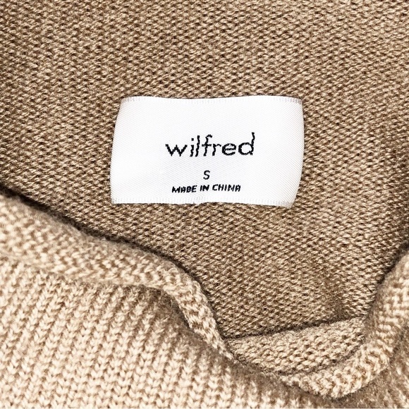Aritzia Wilfred Tan Cyprie 100% Merino Wool Rolled Mock Neck Sweater Size S - Picture 2 of 9